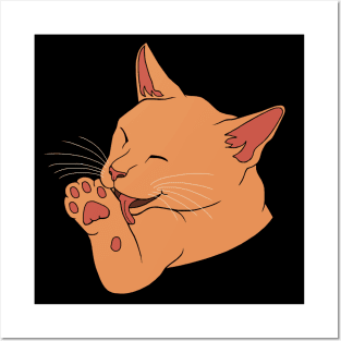 Orange Ginger Cat Licking their Toe Beans Posters and Art